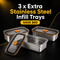 3x Trade Supply Stainless Steel Tray (1L)